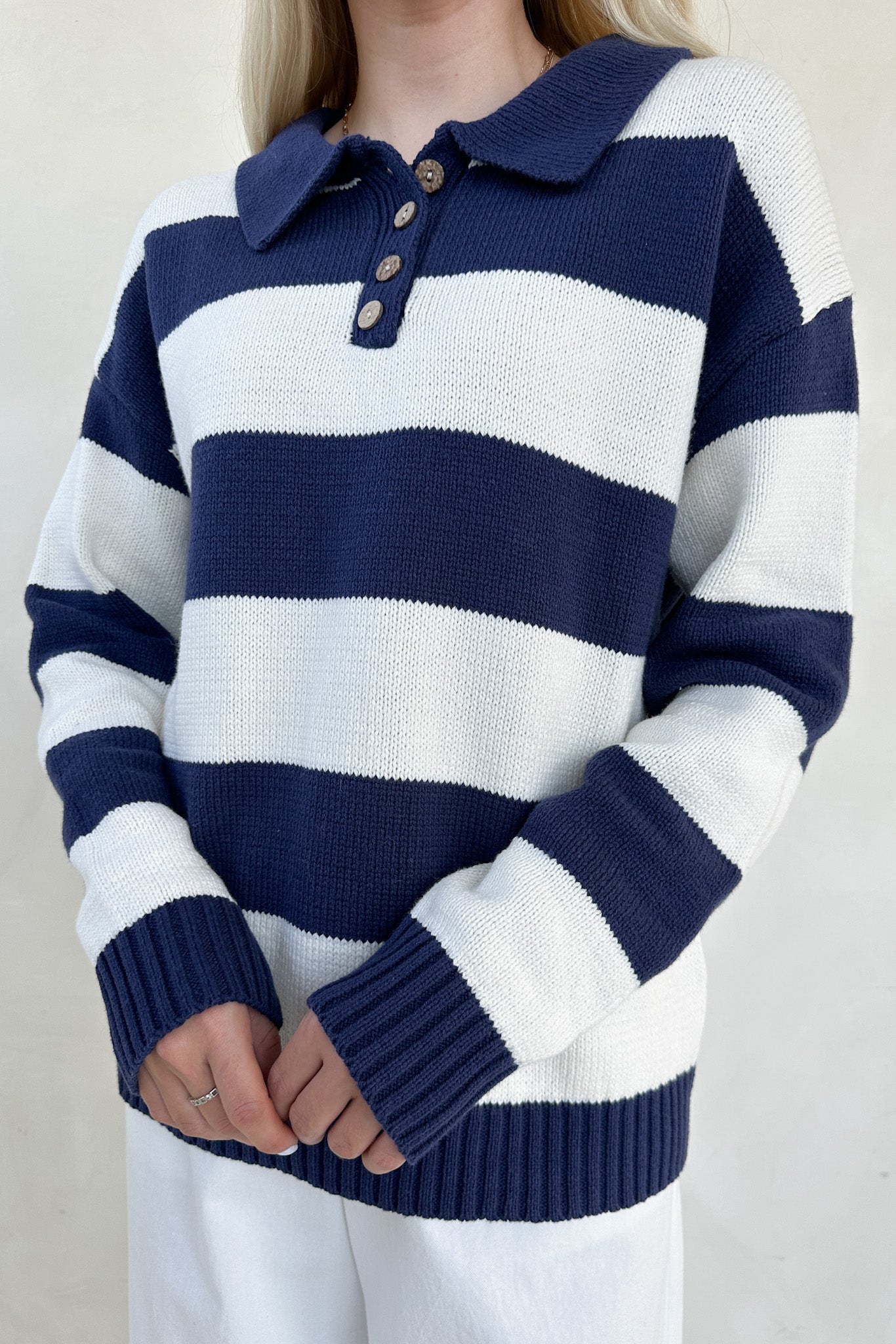 Nantucket Striped Classic Polo Sweater - Neutral Ground