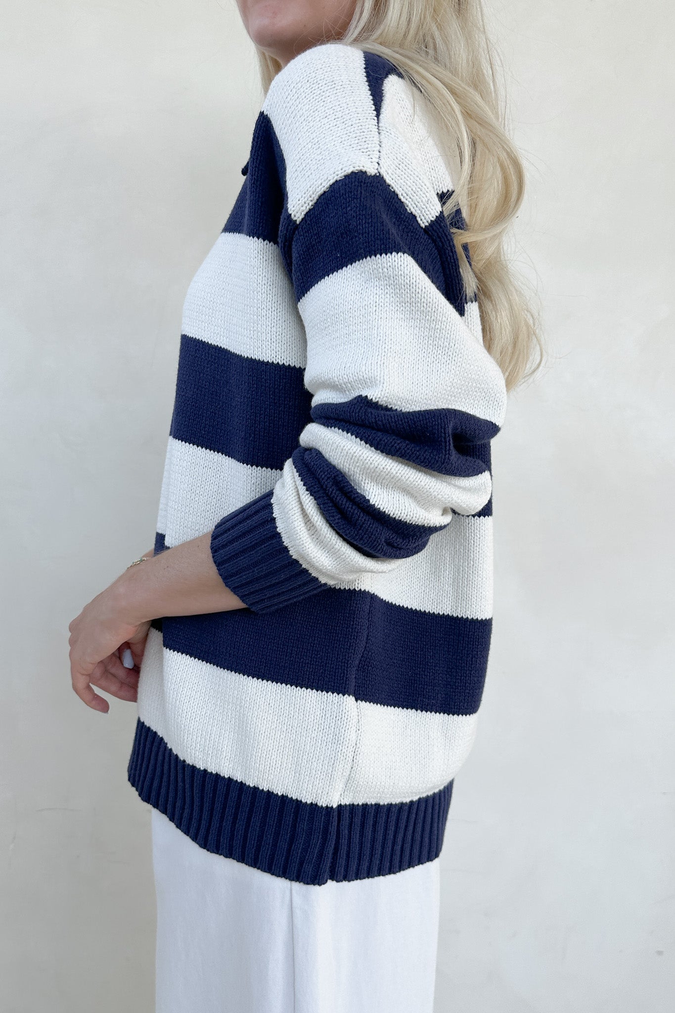 Nantucket Striped Classic Polo Sweater - Neutral Ground
