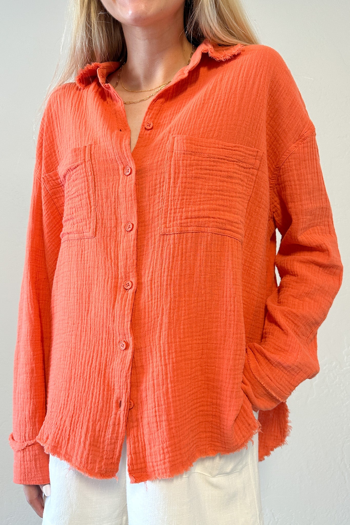 Newport Cotton Button Down Shirt in Orange - Neutral Ground