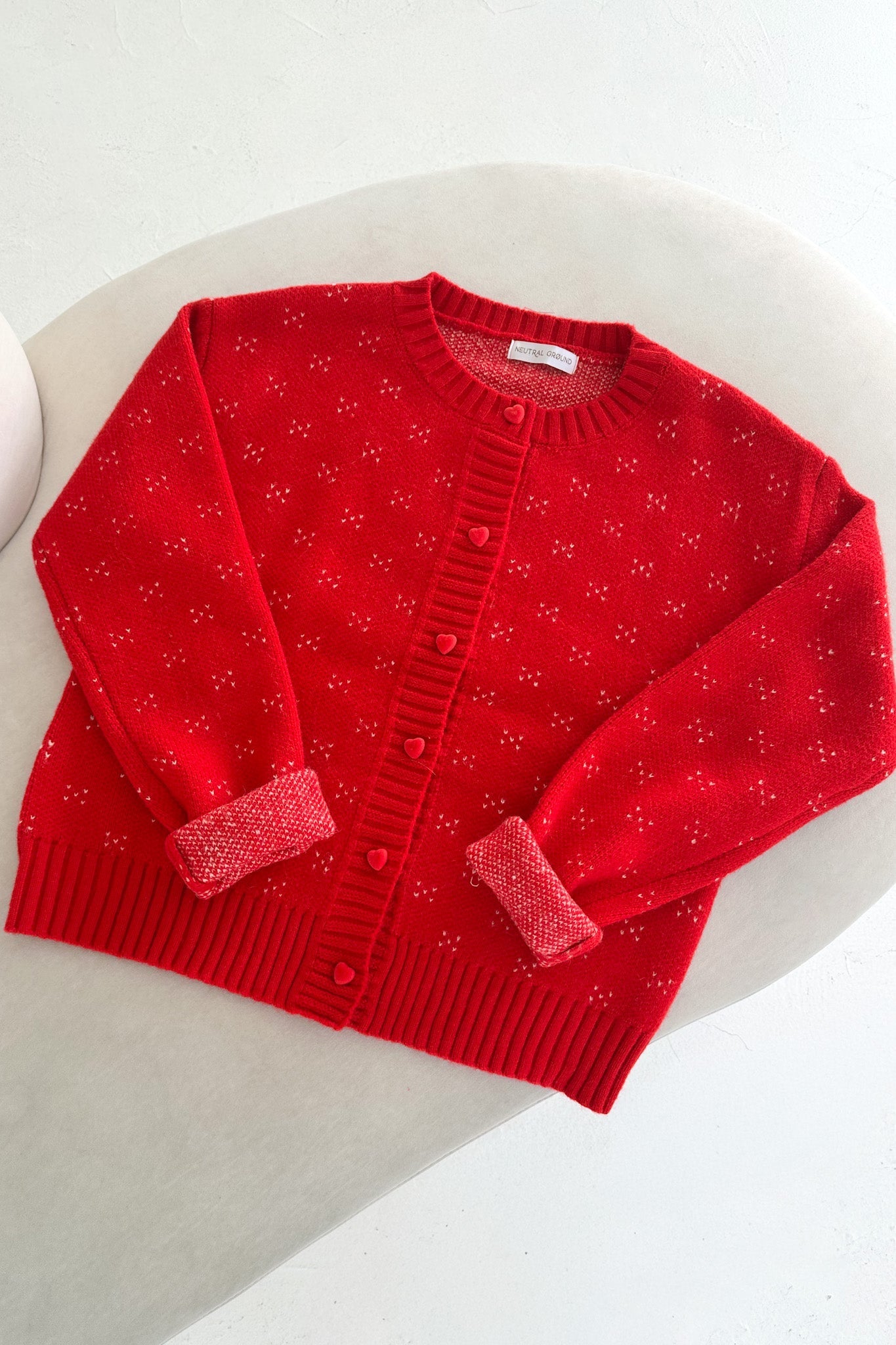 Noelle Button Down Red Hearts Cardigan - Neutral Ground