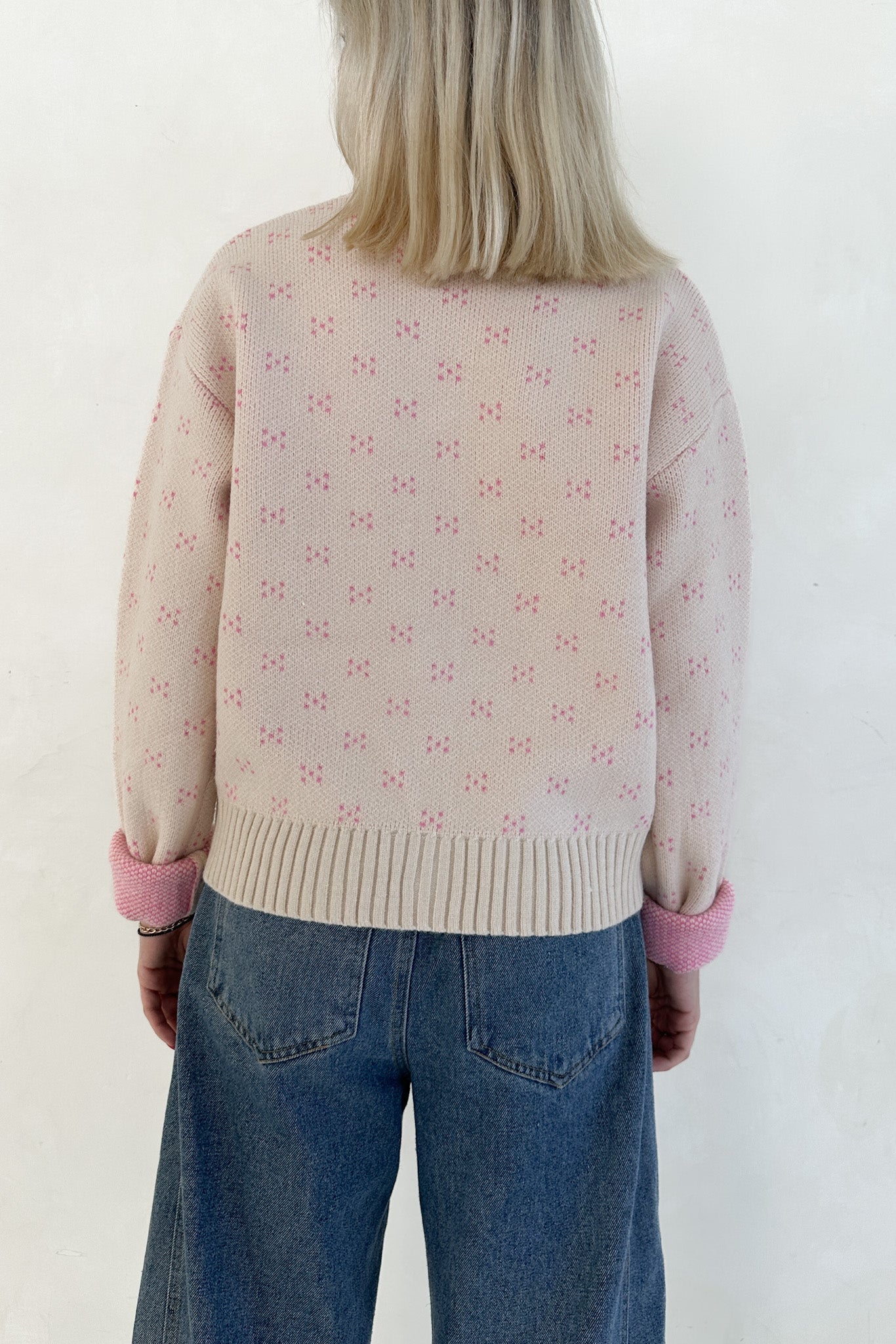 Noelle Button Down Red Hearts Cardigan in Cream and Pink - Neutral Ground