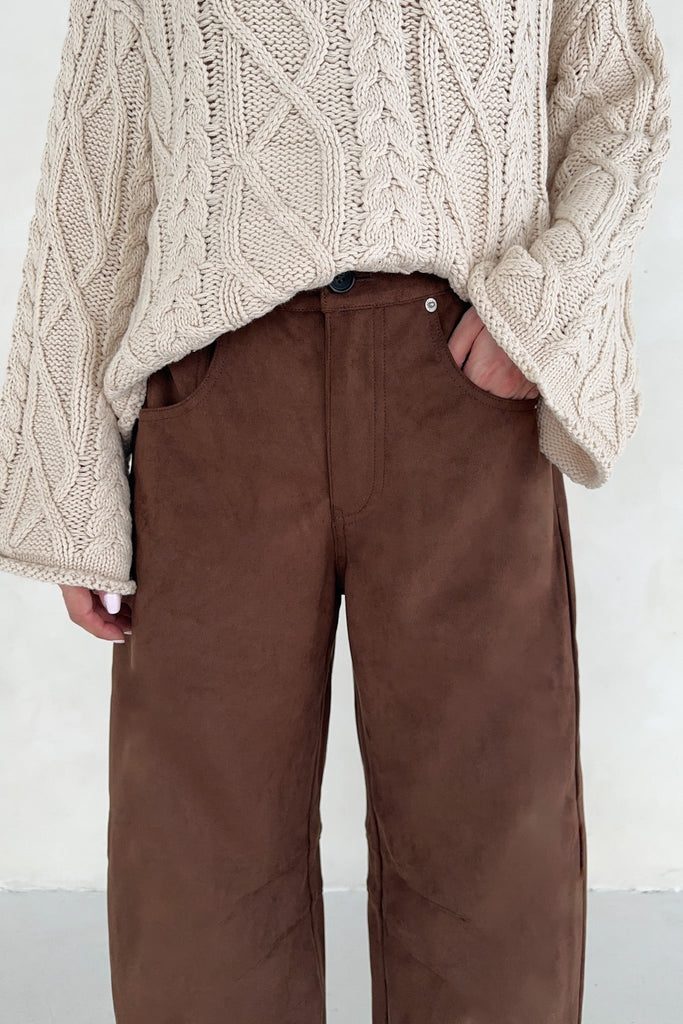Nora Lightweight Vegan Suede Barrel Pants - Neutral Ground