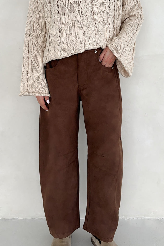 Nora Lightweight Vegan Suede Barrel Pants - Neutral Ground
