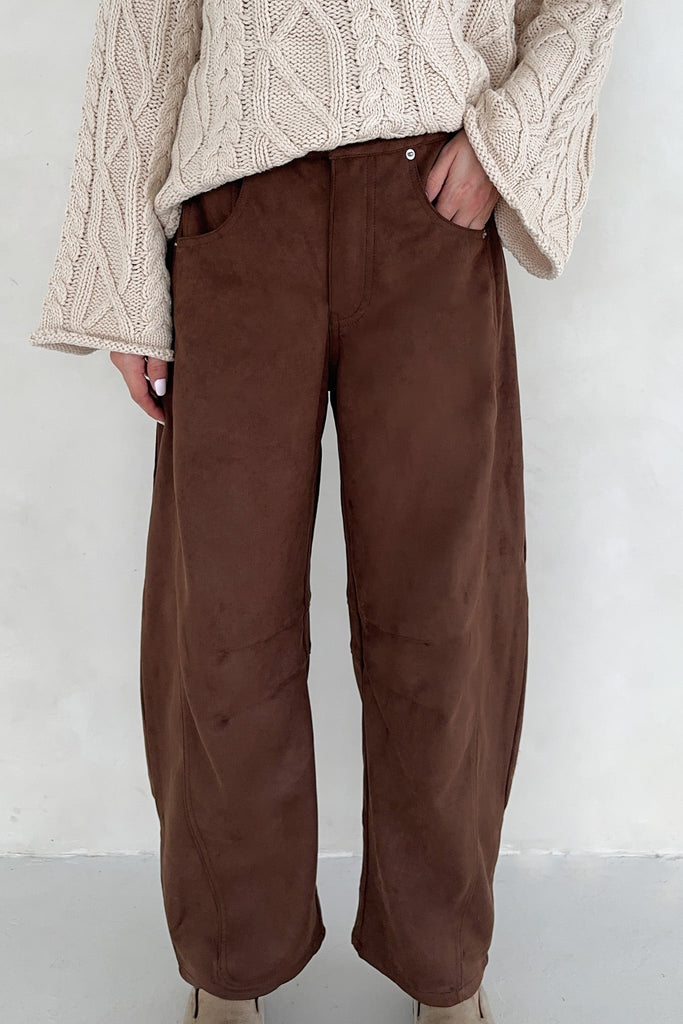 Nora Lightweight Vegan Suede Barrel Pants - Neutral Ground