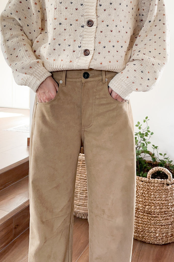 Nora Lightweight Vegan Suede Barrel Pants in Camel - Neutral Ground