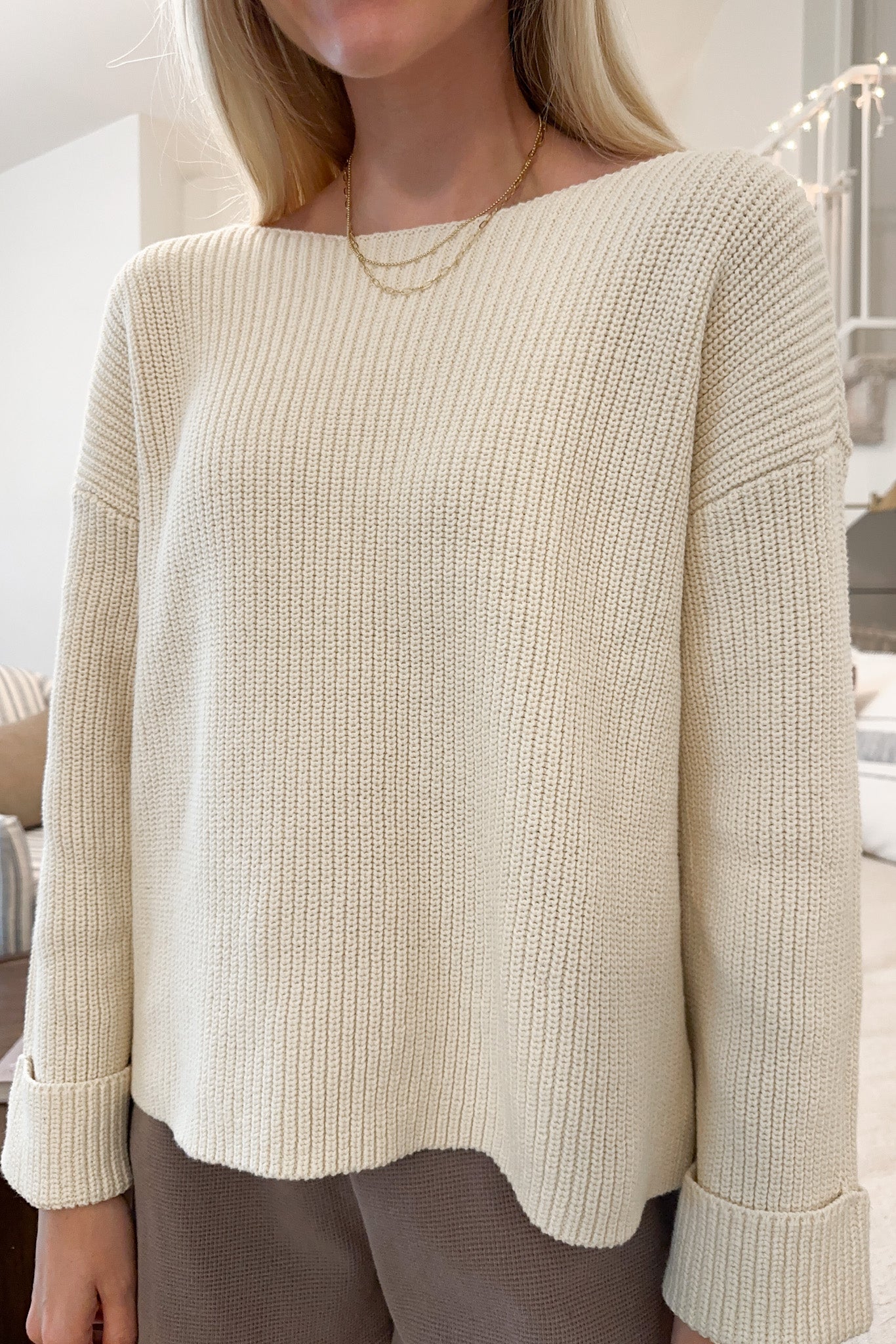 Norah Boatneck Cotton Sweater - Neutral Ground