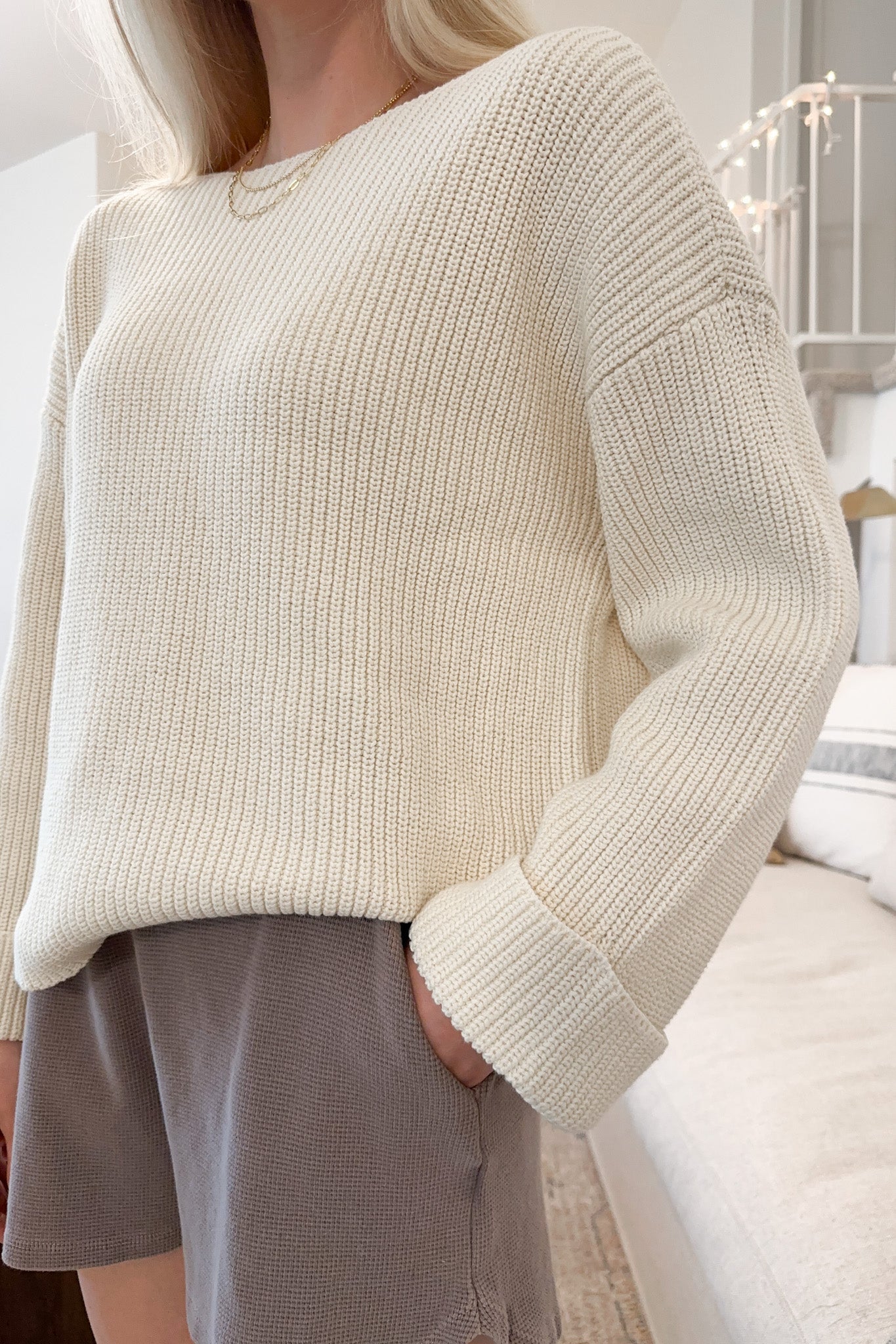 Norah Boatneck Cotton Sweater - Neutral Ground