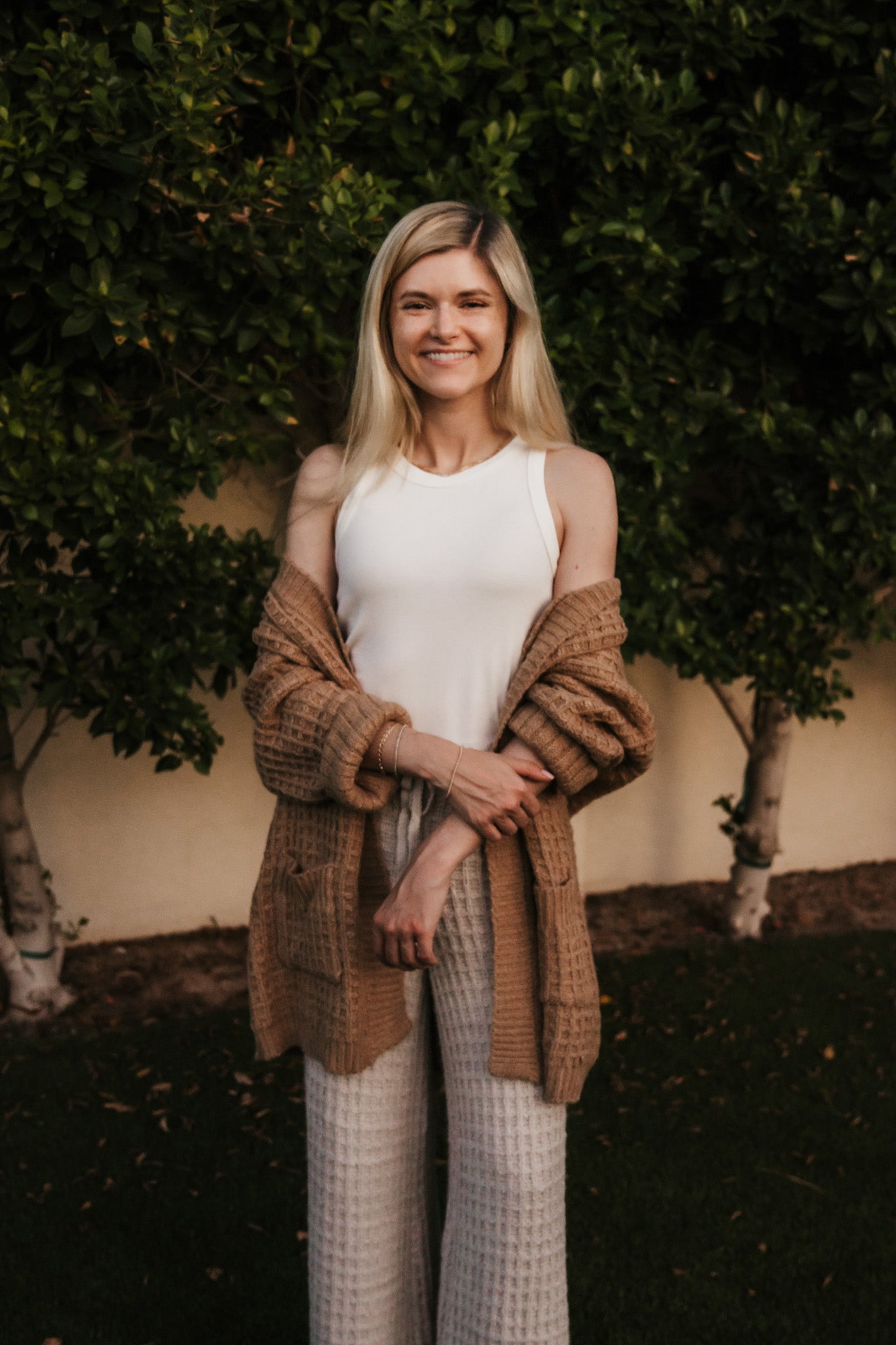 Northern Waffle Knit Open Front Cardigan in Camel l Neutral Ground