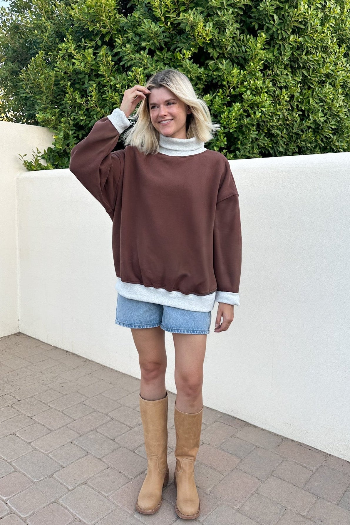 Off Duty Diana Rolled Mock Neck Pullover in Chocolate - Neutral Ground