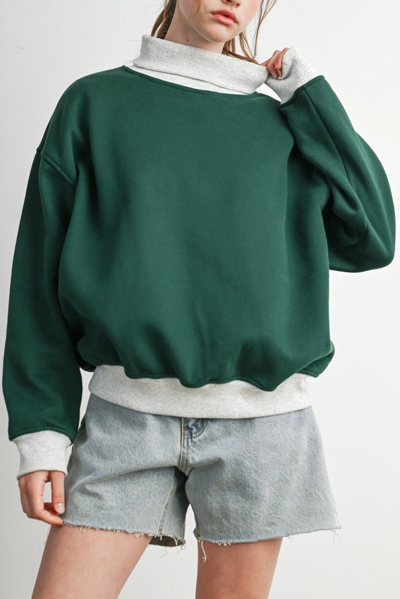 Off Duty Diana Rolled Mock Neck Pullover in Evergreen - Neutral Ground
