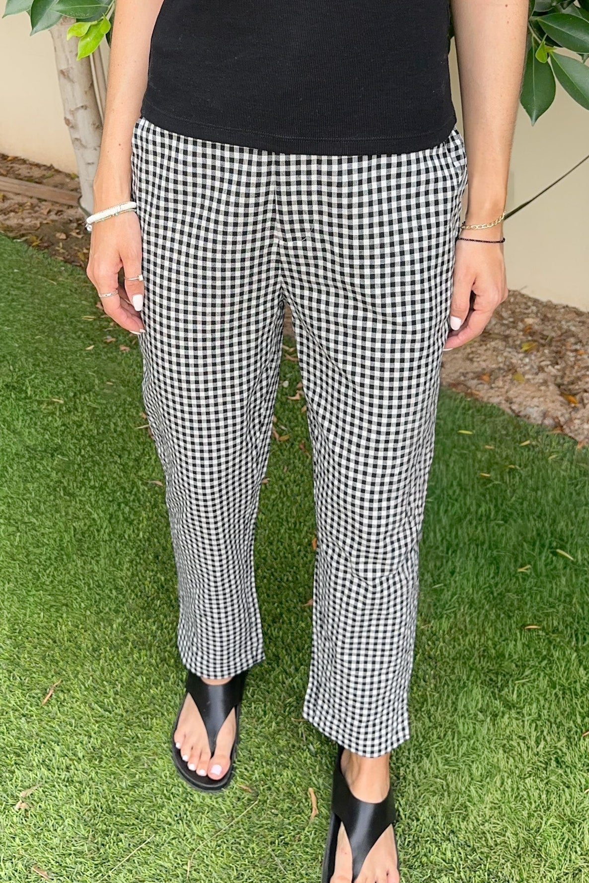 Off Duty Gingham Tapered Checkered Pants - Neutral Ground