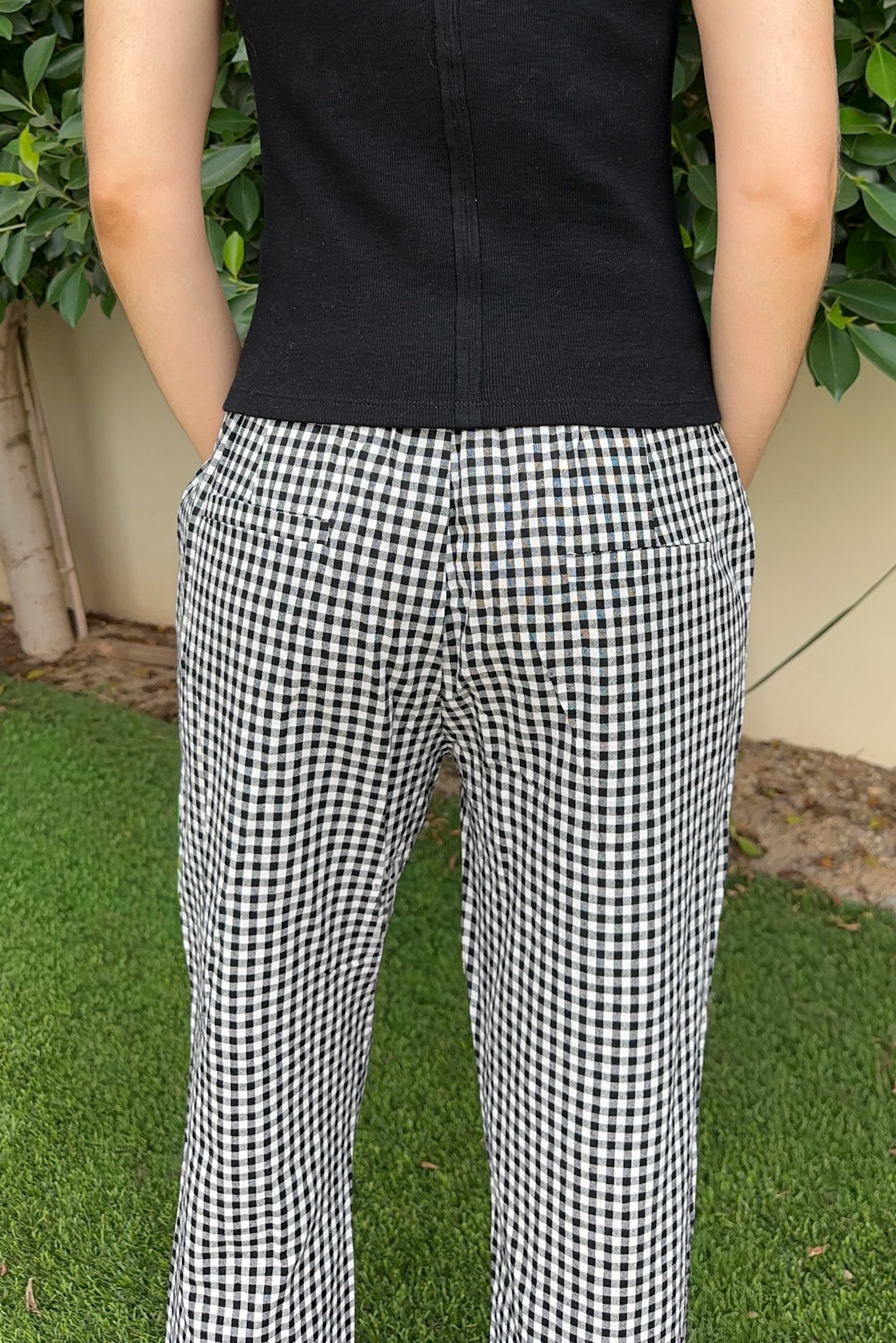 Off Duty Gingham Tapered Checkered Pants - Neutral Ground