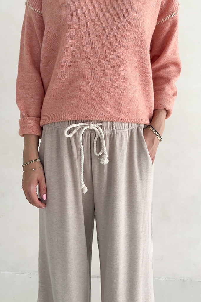 On the Move Drawstring Pants in Oatmeal - Neutral Ground