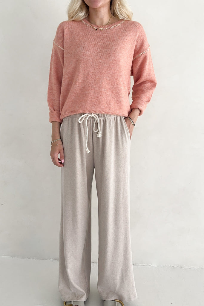 On the Move Drawstring Pants in Oatmeal - Neutral Ground