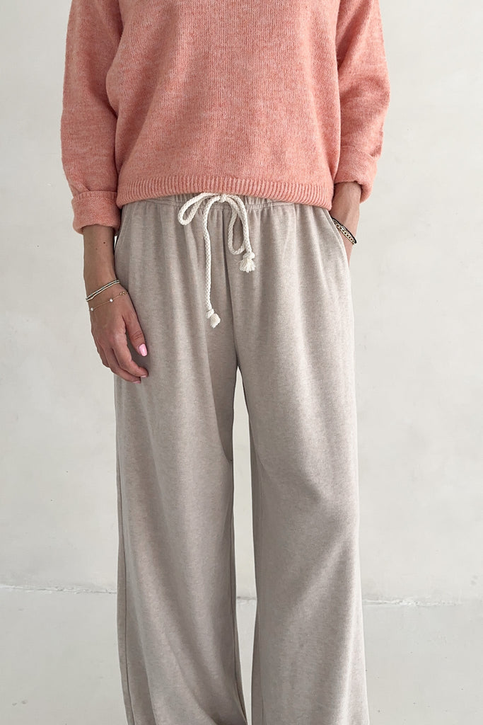 On the Move Drawstring Pants in Oatmeal - Neutral Ground