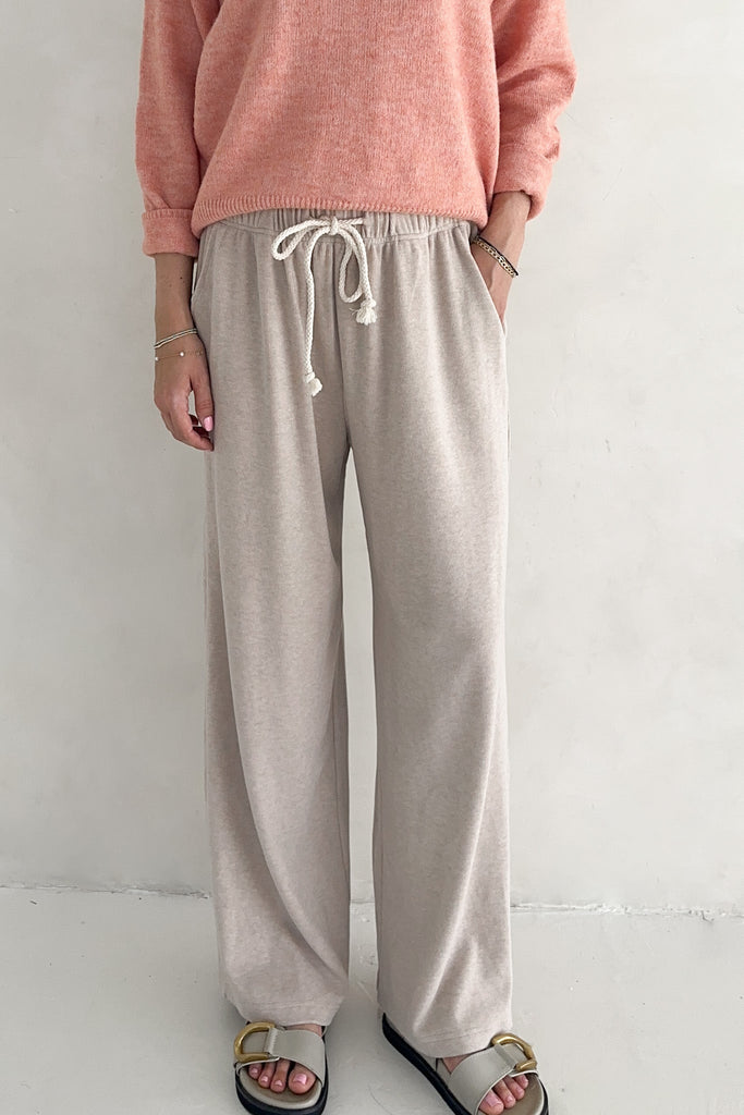 On the Move Drawstring Pants in Oatmeal - Neutral Ground