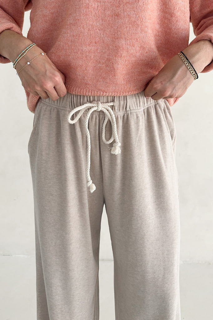 On the Move Drawstring Pants in Oatmeal - Neutral Ground