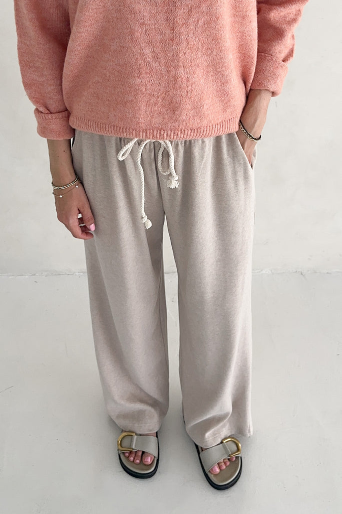 On the Move Drawstring Pants in Oatmeal - Neutral Ground