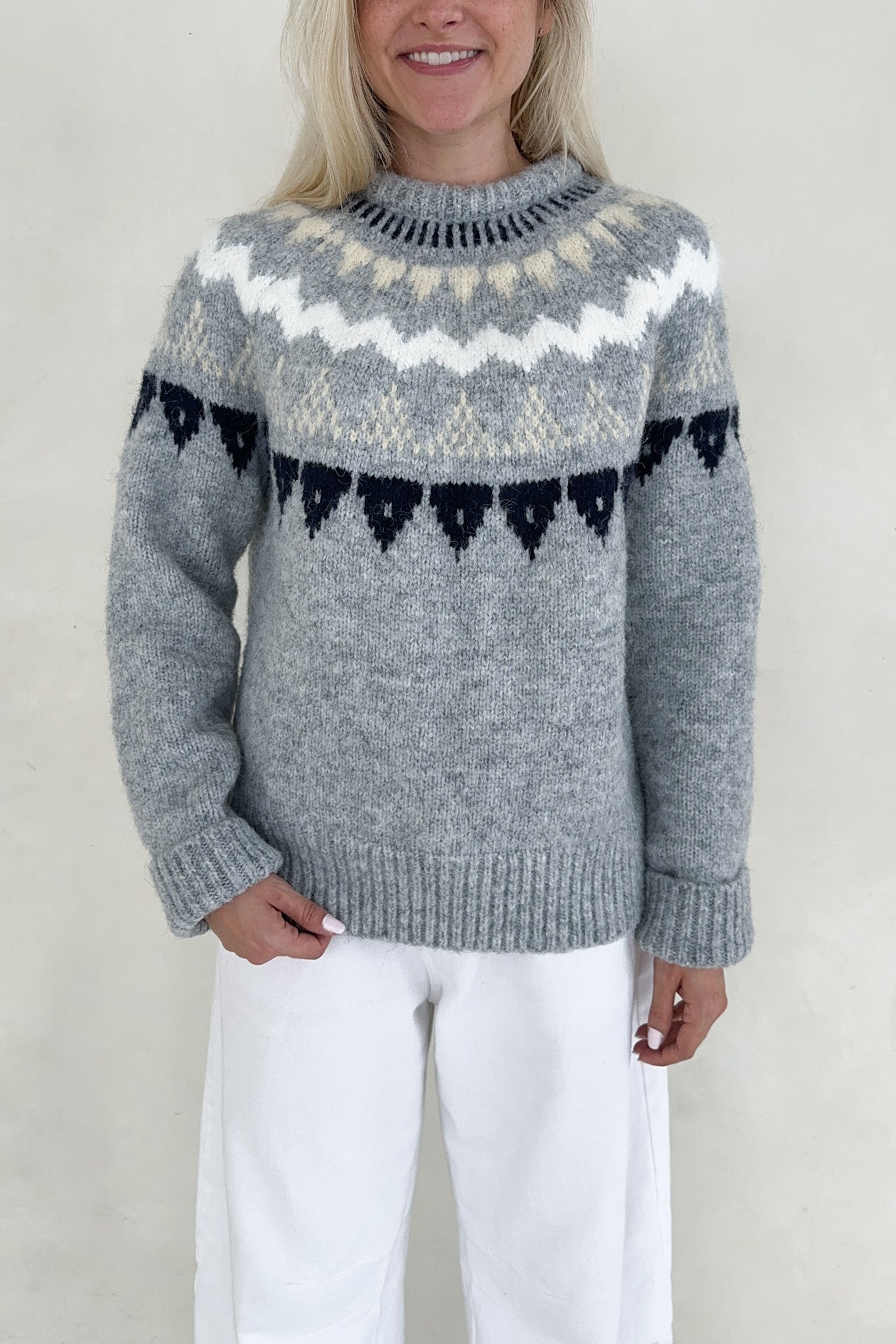 Oslo Faire Isle Round Neck Knit Sweater - Neutral Ground