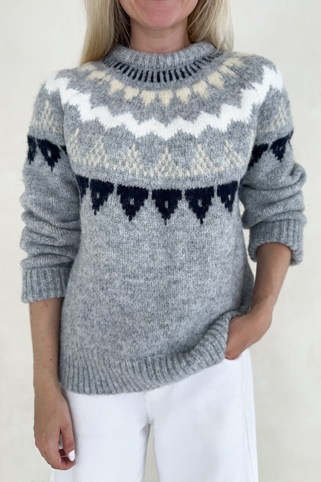 Oslo Faire Isle Round Neck Knit Sweater - Neutral Ground