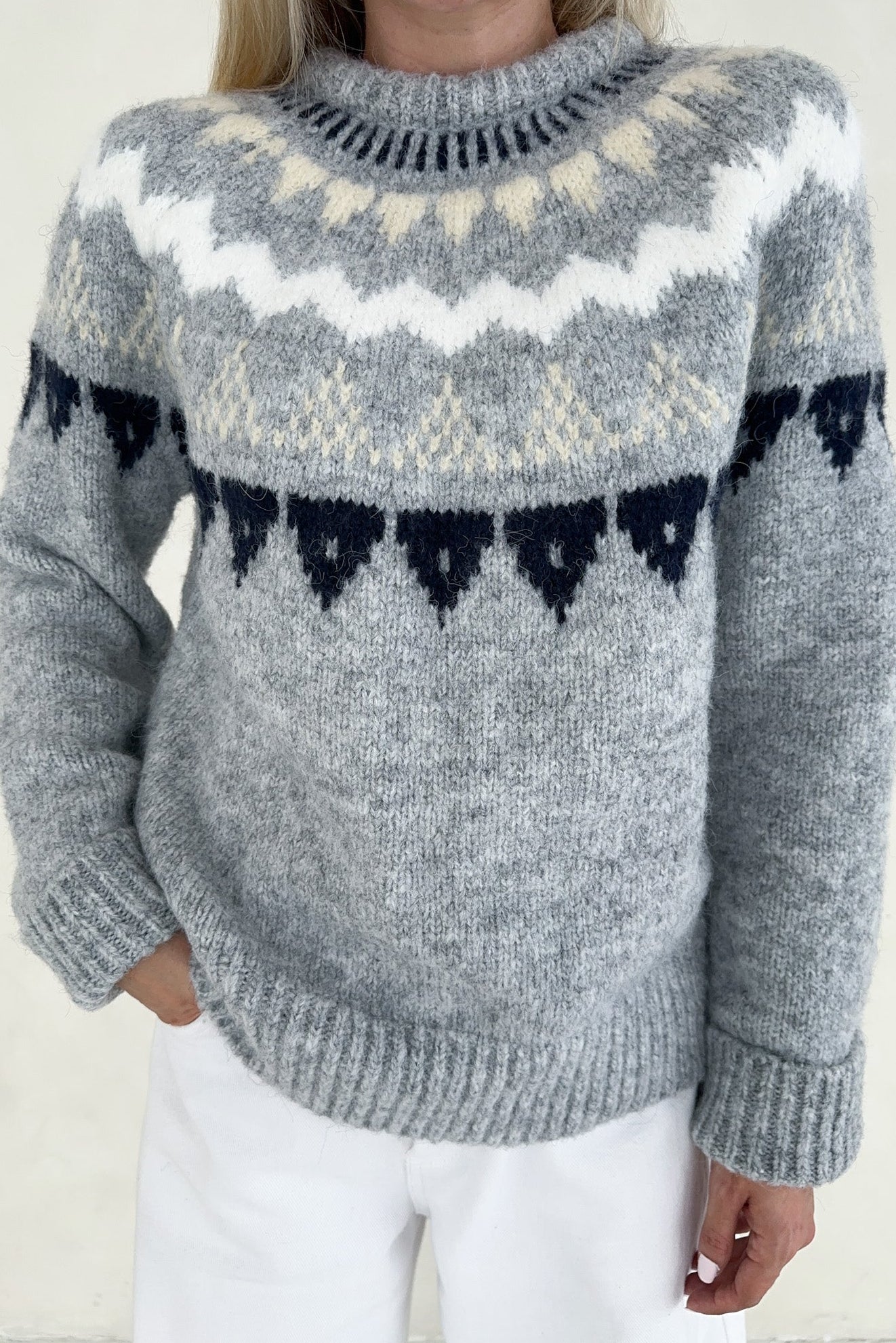 Oslo Faire Isle Round Neck Knit Sweater - Neutral Ground