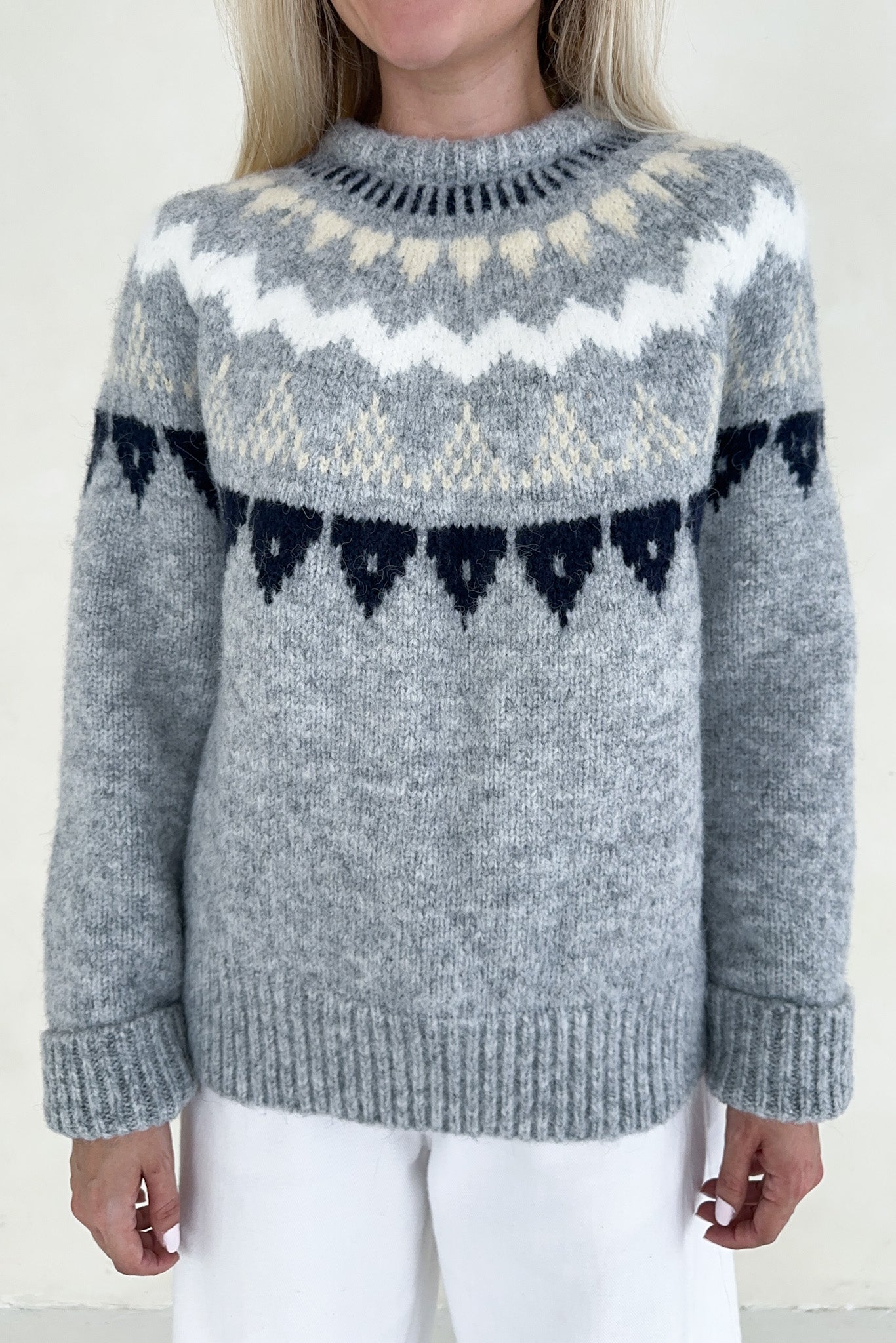 Oslo Faire Isle Round Neck Knit Sweater - Neutral Ground