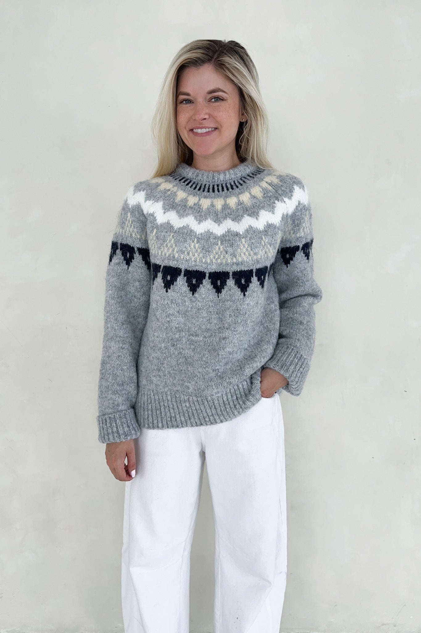 Oslo Faire Isle Round Neck Knit Sweater - Neutral Ground