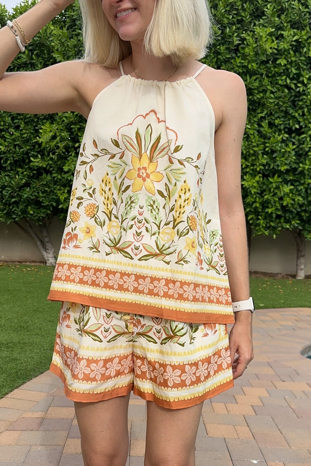 Over the Border Tropical Print Top - Neutral Ground