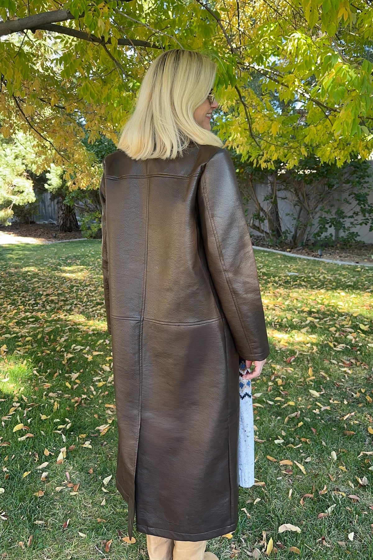 Oxford Pebble Vegan Leather Trench Coat - Neutral Ground