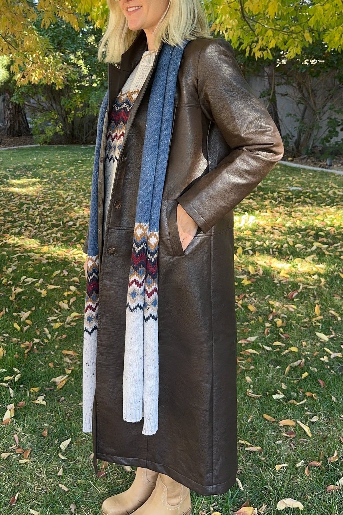 Oxford Pebble Vegan Leather Trench Coat - Neutral Ground
