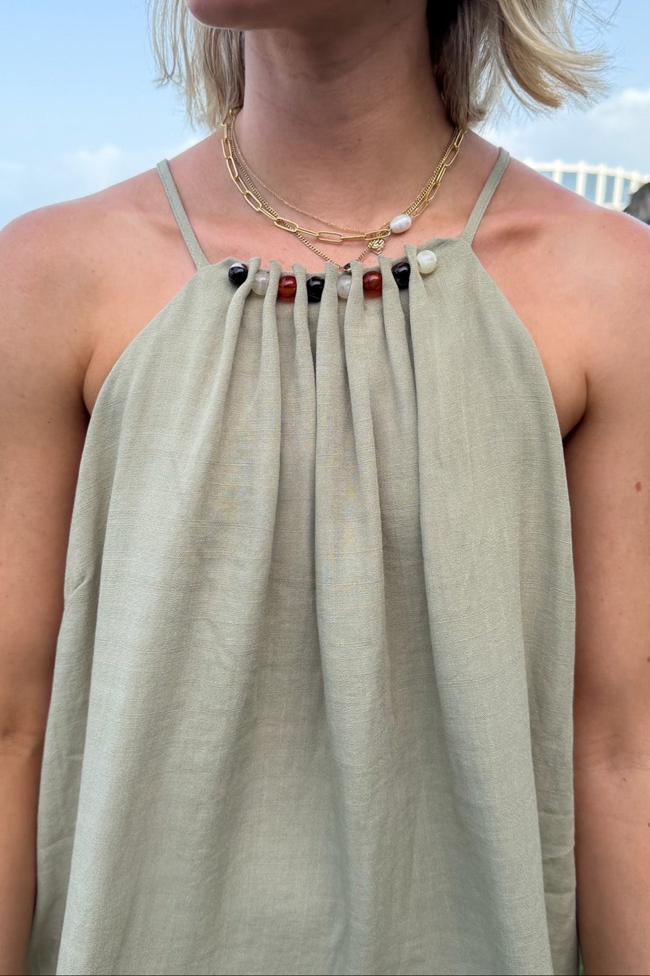 Palomino Beaded Halter Dress in Sage - Neutral Ground