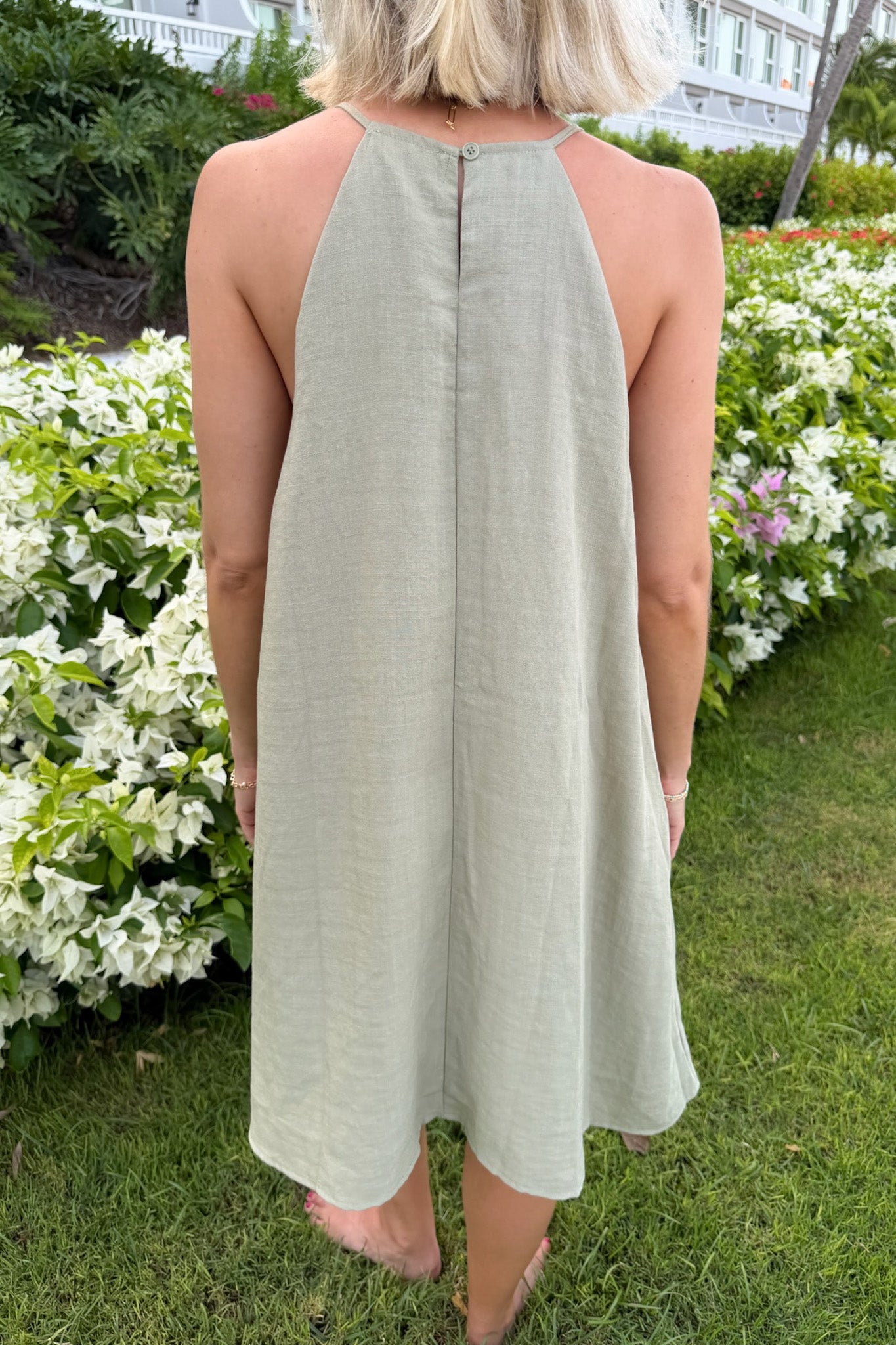 Palomino Beaded Halter Dress in Sage - Neutral Ground