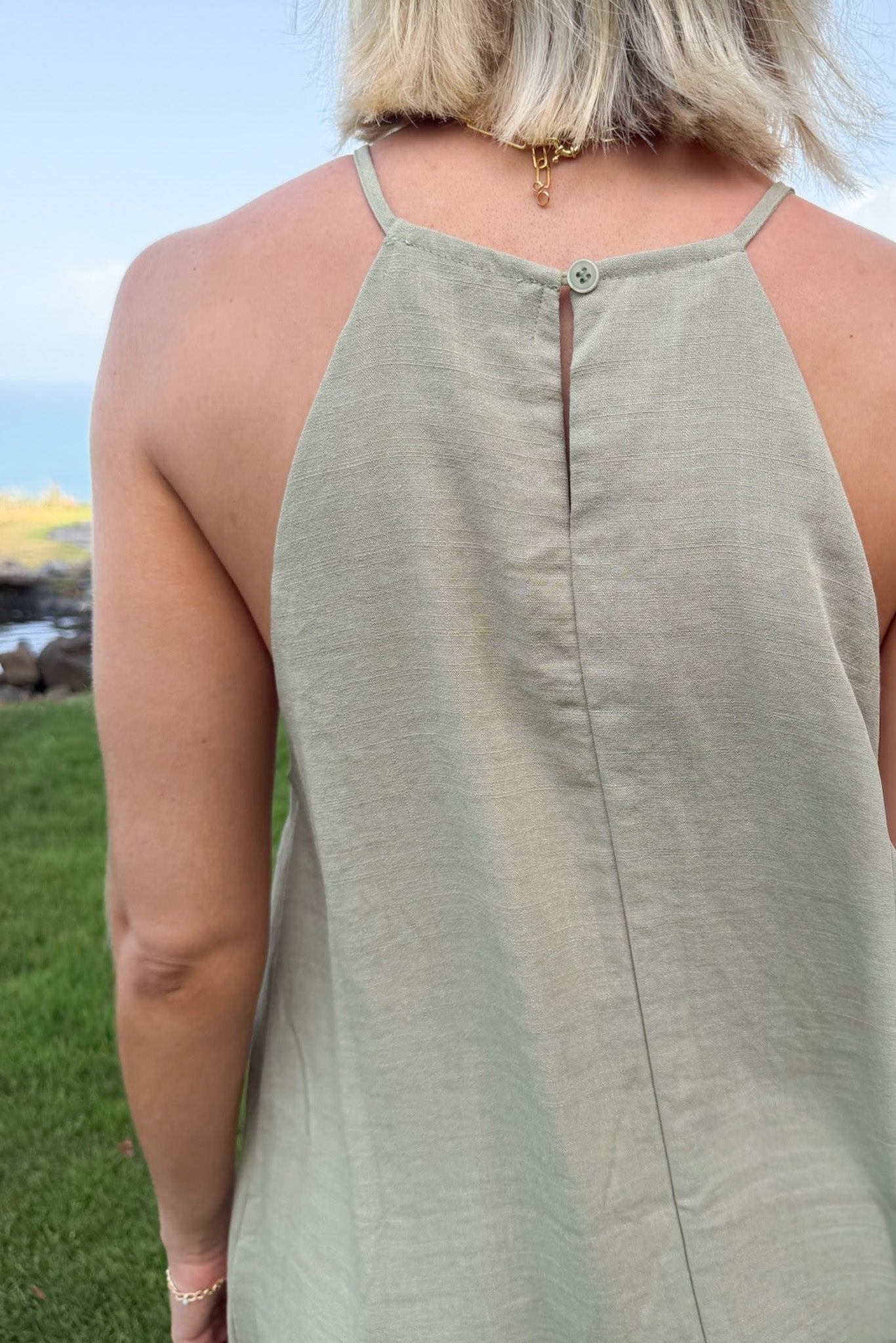 Palomino Beaded Halter Dress in Sage - Neutral Ground