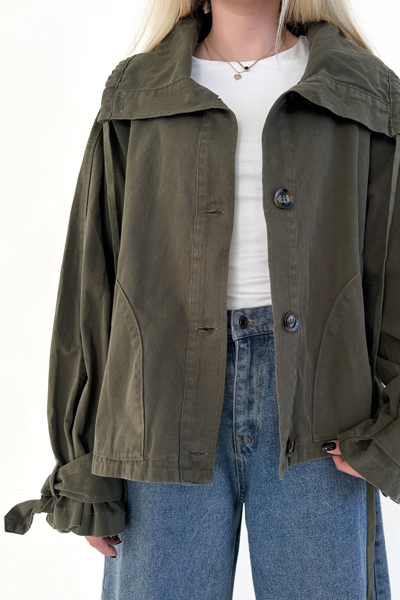 Park Cotton Asymmetrical Hemline Jacket - Neutral Ground