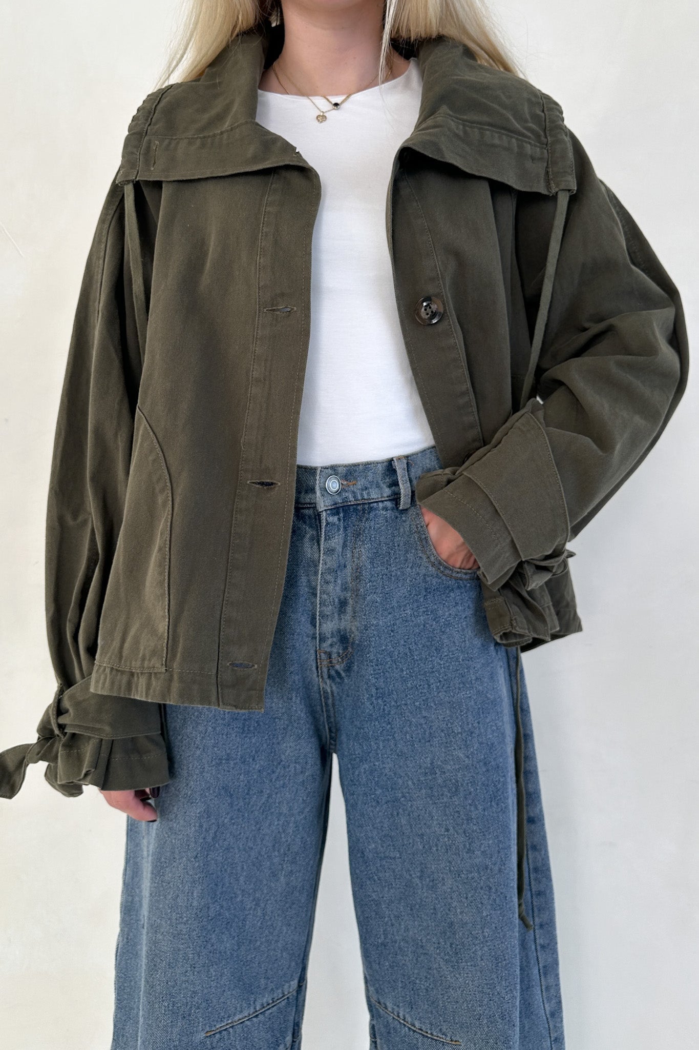 Park Cotton Asymmetrical Hemline Jacket - Neutral Ground