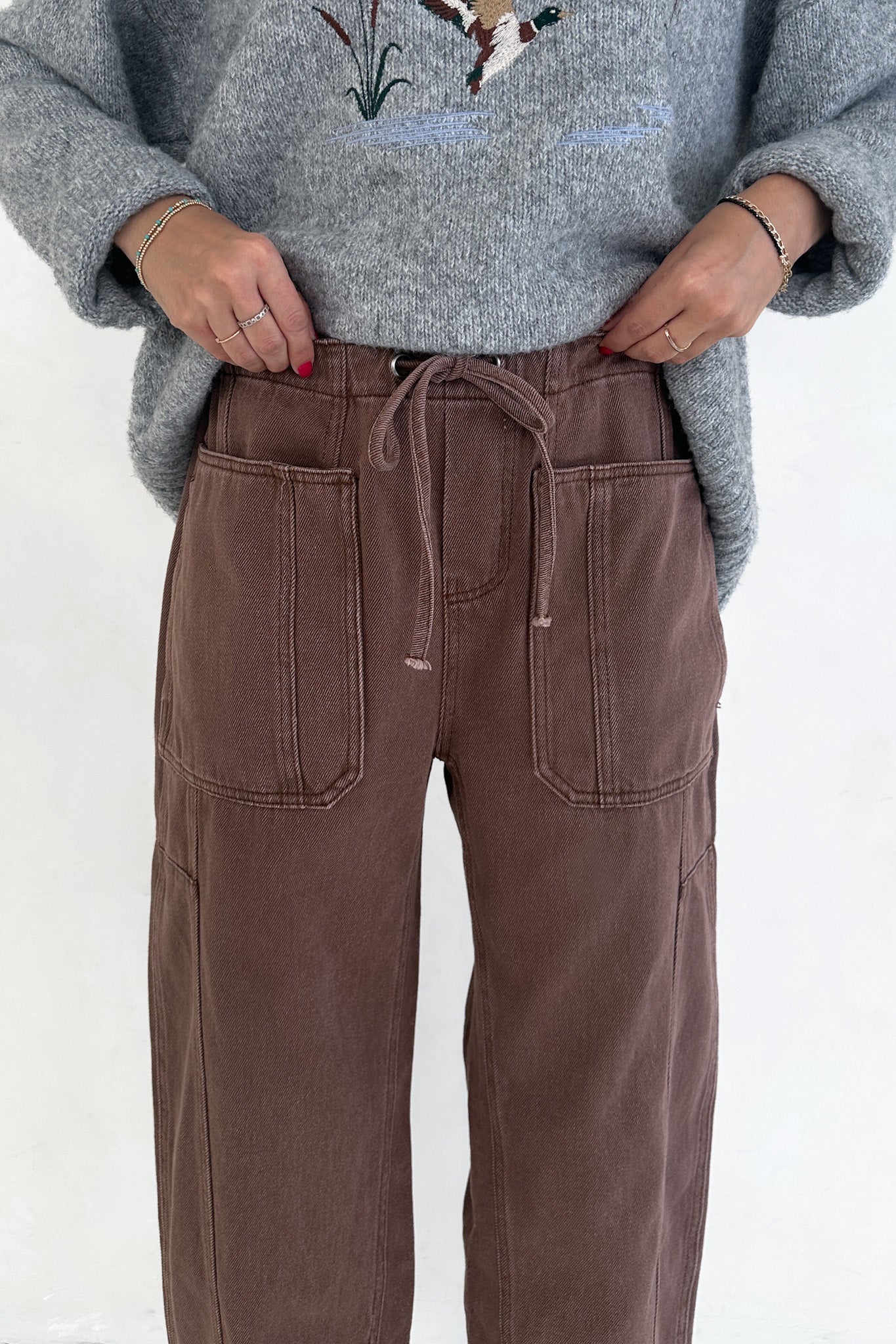 Parker Cotton Drawstring Barrel Pants - Neutral Ground