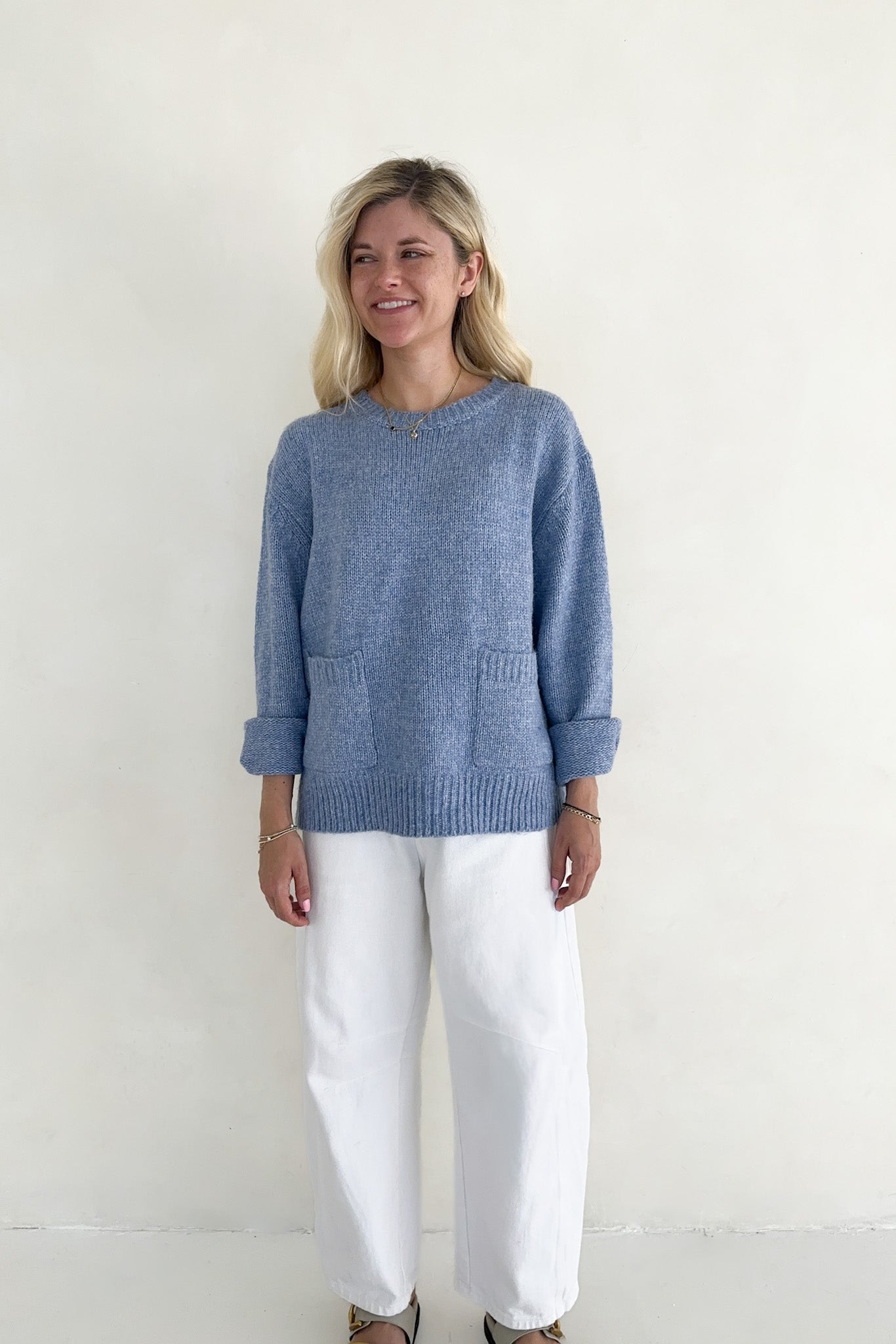 Periwinkle Patch Pocket Knit Sweater Top - Neutral Ground
