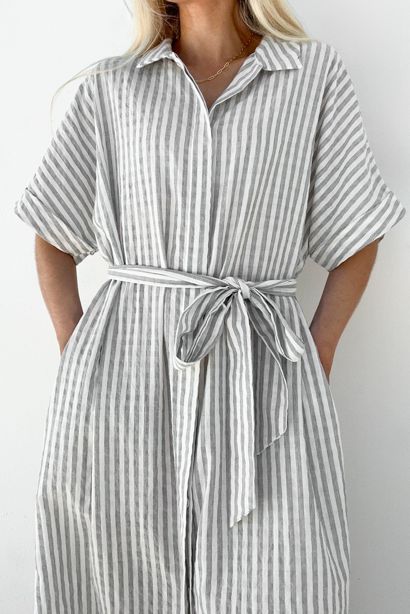 Poolside Button Down Striped Dress - Neutral Ground