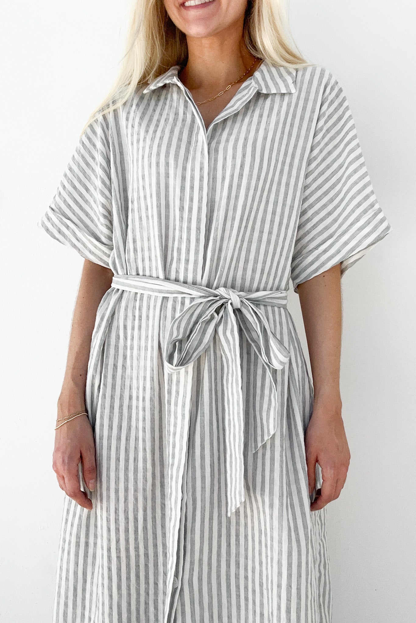 Poolside Button Down Striped Dress - Neutral Ground