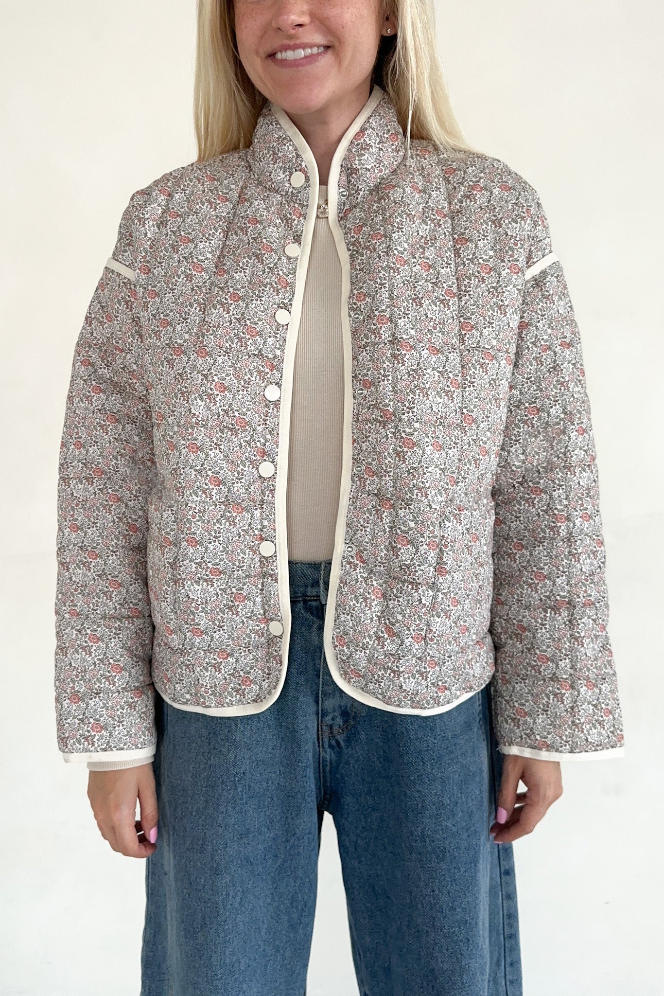 Poppy Floral Quilted Jacket - Neutral Ground
