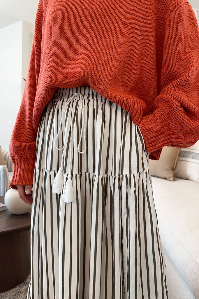 Prague Striped Tiered Maxi Skirt - Neutral Ground