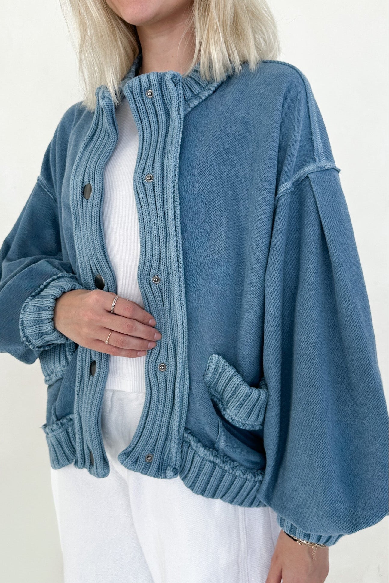 Presley Washed Ribbed Knit Trim Jacket - Neutral Ground