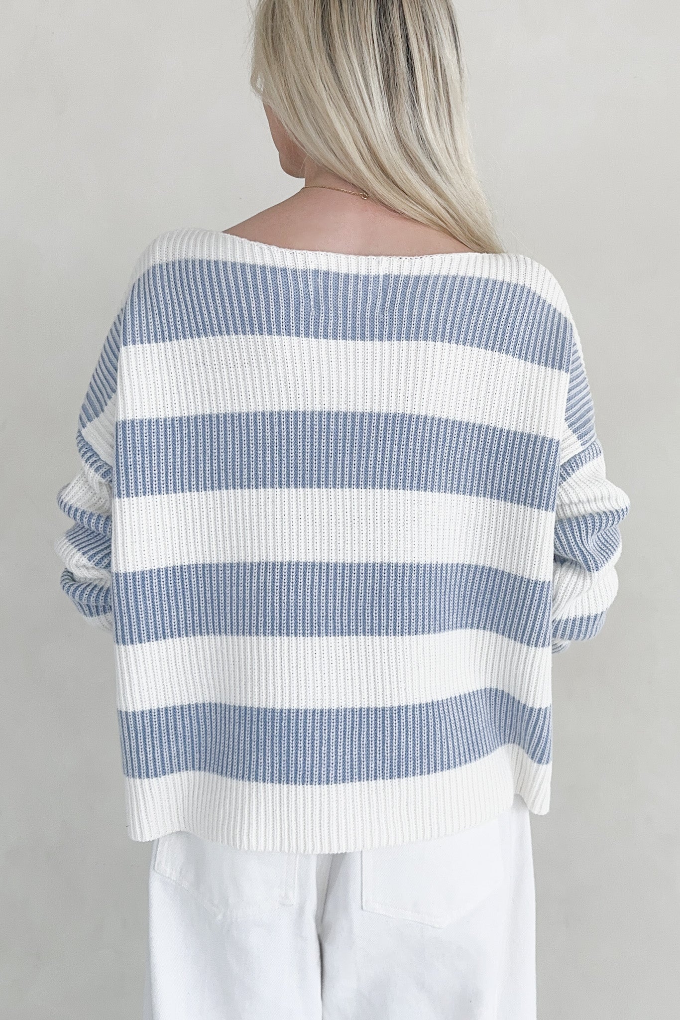 Priscilla Striped Cotton Boat Neck Sweater - Neutral Ground