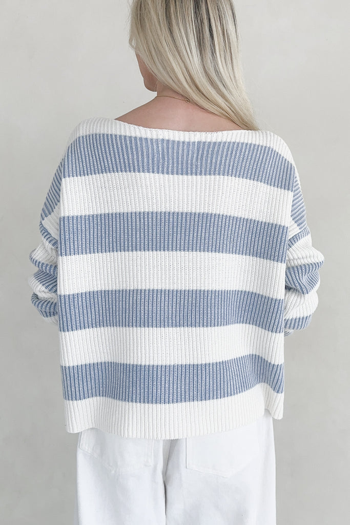 Priscilla Striped Cotton Boat Neck Sweater - Neutral Ground