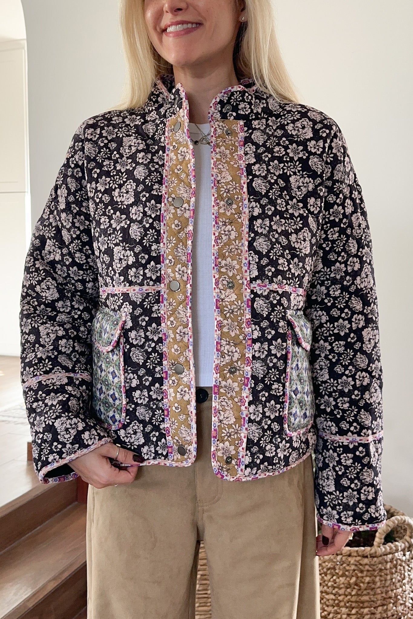 Provence Floral Quilted Jacket - Neutral Ground