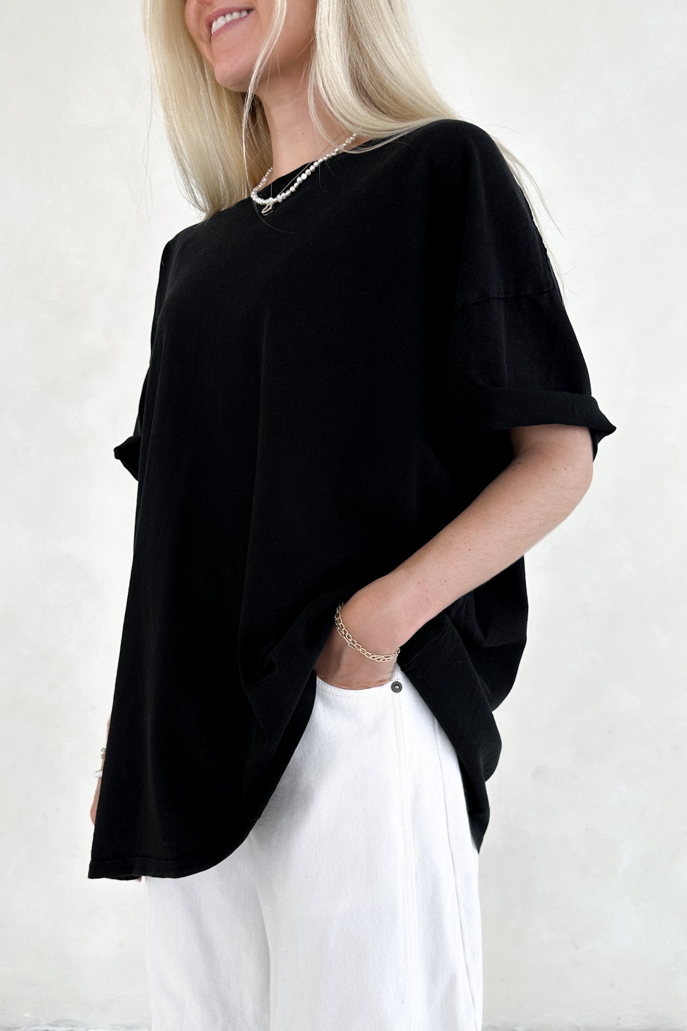 Quinn Cotton Mineral Wash Oversized Crew Neck Tee in Black - Neutral Ground