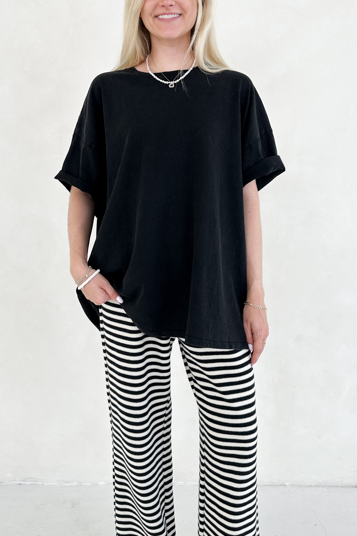 Quinn Cotton Mineral Wash Oversized Crew Neck Tee in Black - Neutral Ground