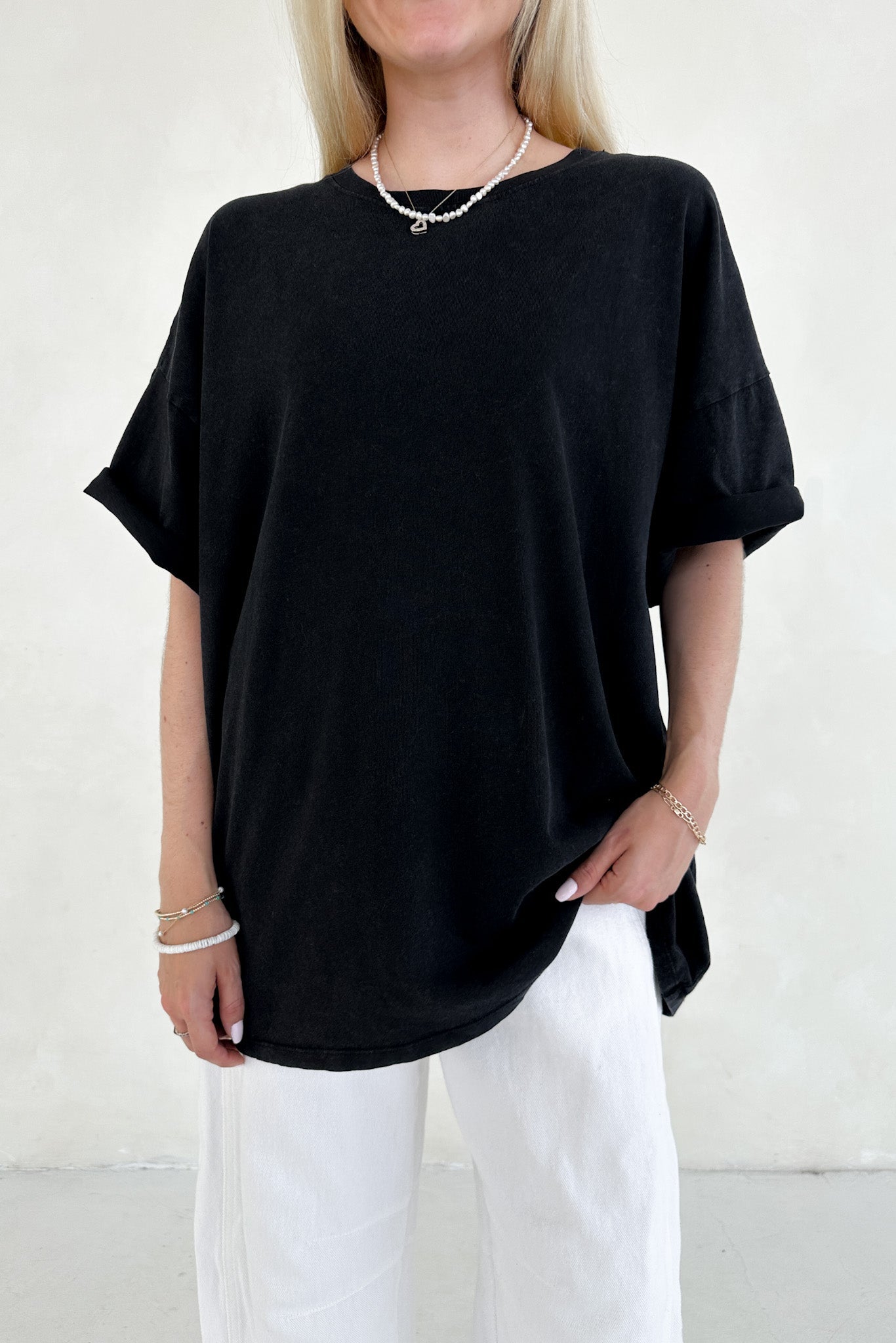 Quinn Cotton Mineral Wash Oversized Crew Neck Tee in Black - Neutral Ground