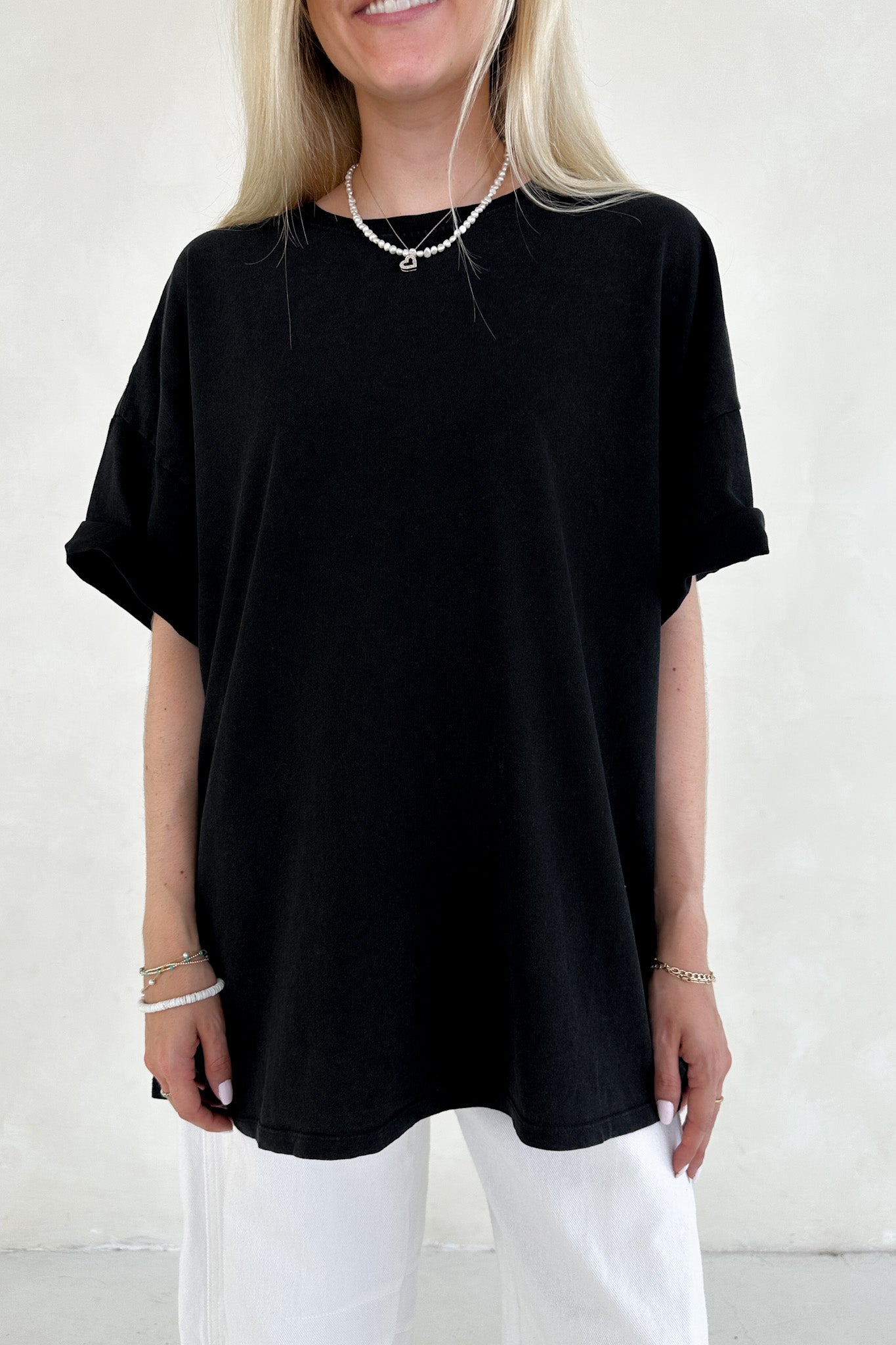 Quinn Cotton Mineral Wash Oversized Crew Neck Tee in Black - Neutral Ground