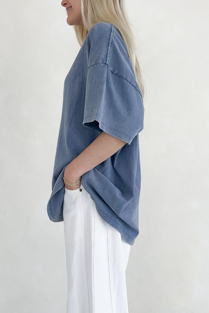 Quinn Cotton Mineral Wash Oversized Crew Neck Tee in Navy - Neutral Ground